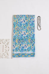 Rama Green/Blue Pure Cotton Mul Hand Block Saree